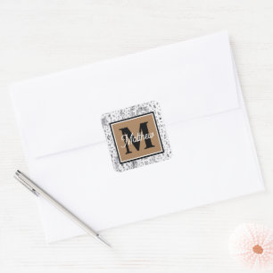 Black and White Music note Musician Monogram Square Sticker