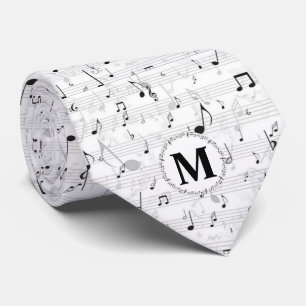 Black and white Music note Musician Monogram Tie