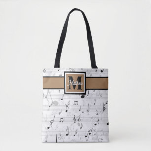 Black and white Music note Musician Monogram    Tote Bag