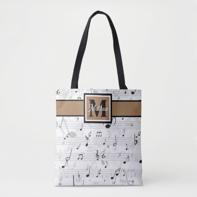 Black and white Music note Musician Monogram    Tote Bag (Front)
