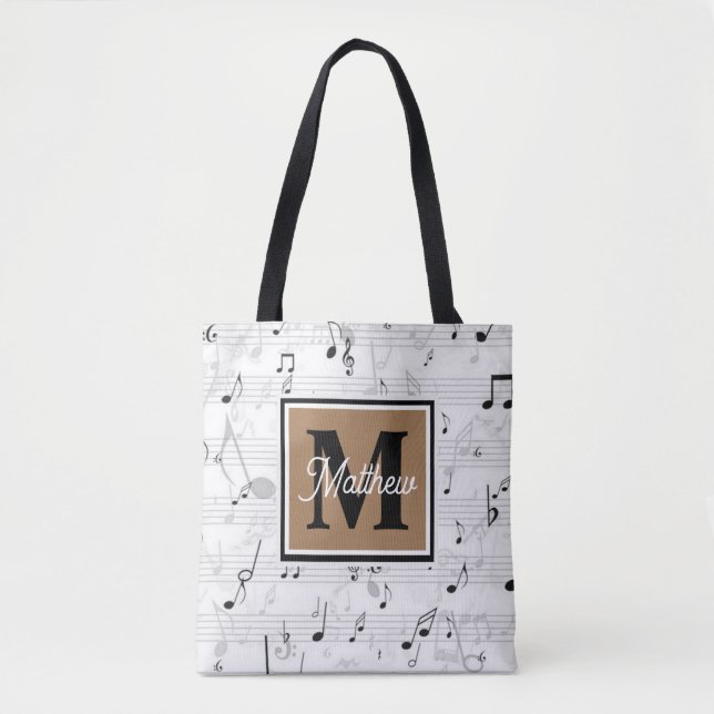 Black and White Music note Musician Monogram   Tote Bag (Front)