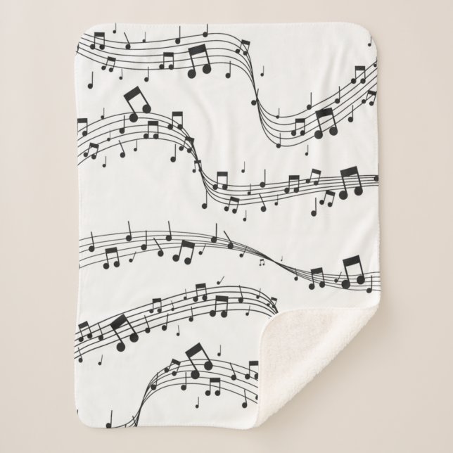 Black and White music note Pattern musician   Sherpa Blanket (Front)
