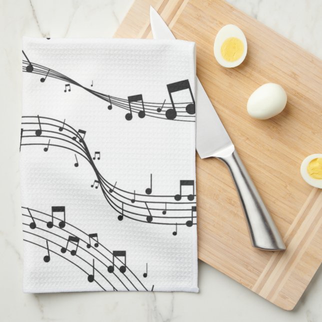 Black and White music note Pattern musician    Tea Towel (Quarter Fold)