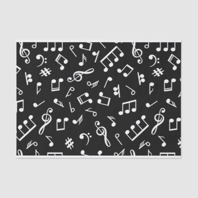 Black and White music note Pattern musician     Tissue Paper (Front)
