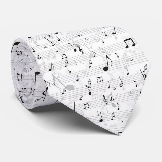 Black and White Music Note  Tie (Rolled)