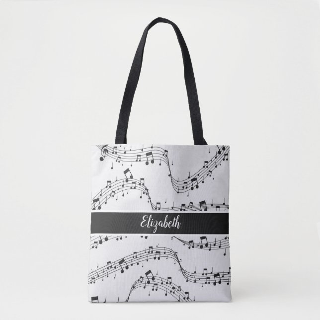 black and white music note tote bag (Front)