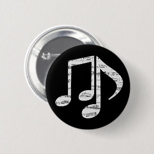 Black and White Music Notes 6 Cm Round Badge