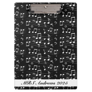 Black and white music notes clipboard