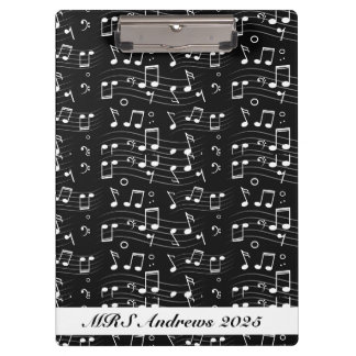 Black and white music notes clipboard