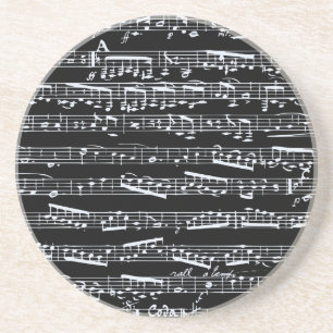 Black and white music notes coaster
