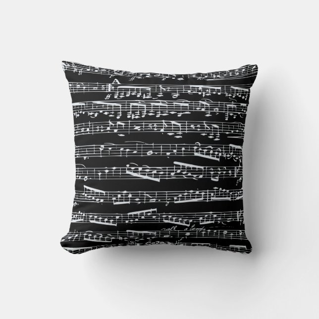 Black and white music notes cushion (Front)