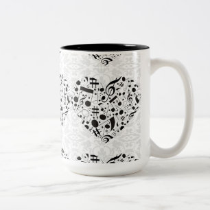 Black and White Music Notes Heart Coffee Mug