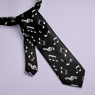 Black and White Music Notes Pattern Tie