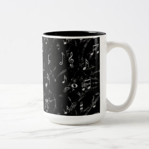 Black and White Music Notes Pattern Two-Tone Coffee Mug