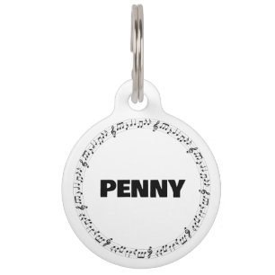 Black and White Music Notes Round Pet Tag