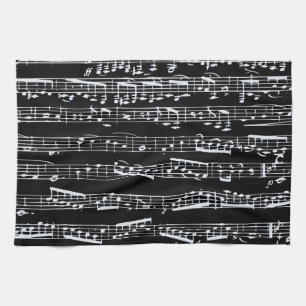 Black and white music notes tea towel