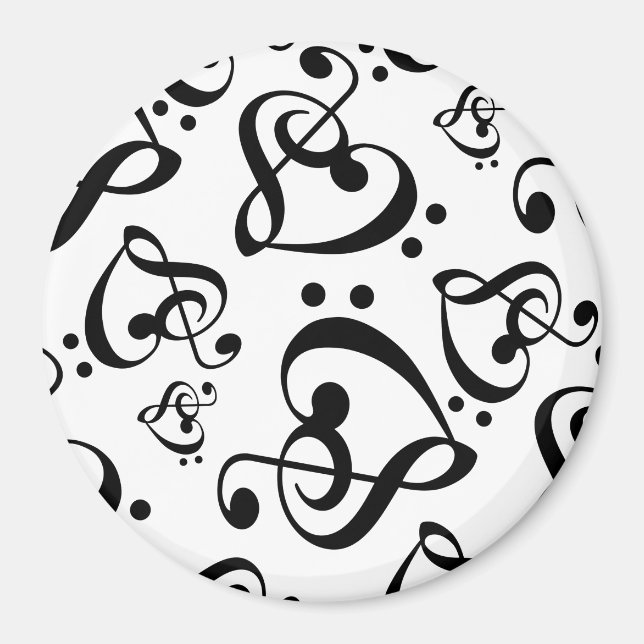 Black and white Music Pattern Magnet (Front)