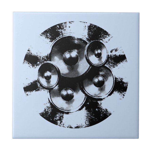 Black and white music speakers ceramic tile (Front)