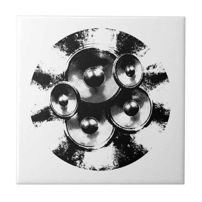 Black and white music speakers ceramic tile (Front)