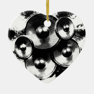 Black and white music speakers ceramic tree decoration