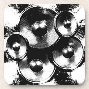 Black and white music speakers coaster