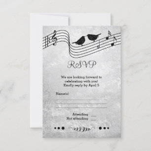 Black and White Music Themed Wedding RSVP Card