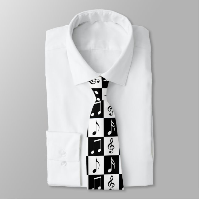 Black and White Musical Chequered Tie (Tied)