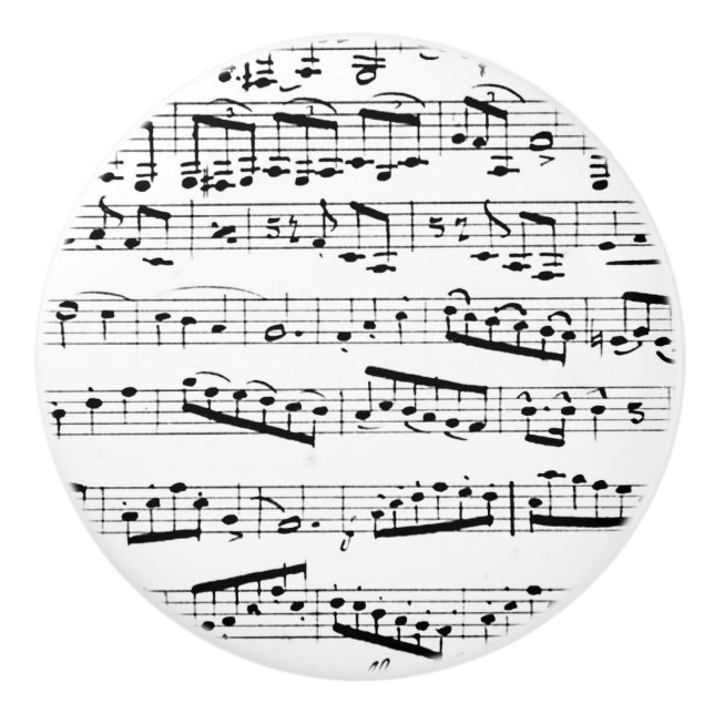 Black and white musical notes ceramic knob (Front)