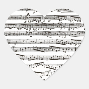 Black and white musical notes heart sticker
