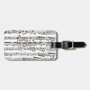 Black and white musical notes luggage tag