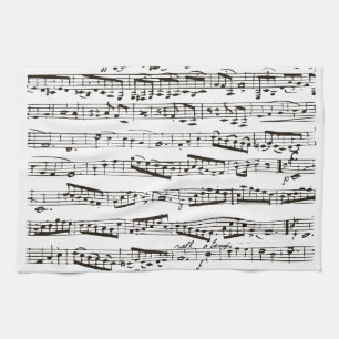 Black and white musical notes tea towel