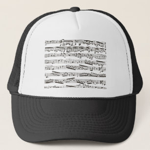 Black and white musical notes trucker hat
