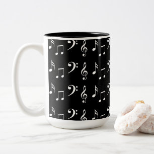 Black and White Musical Notes Two-Tone Coffee Mug