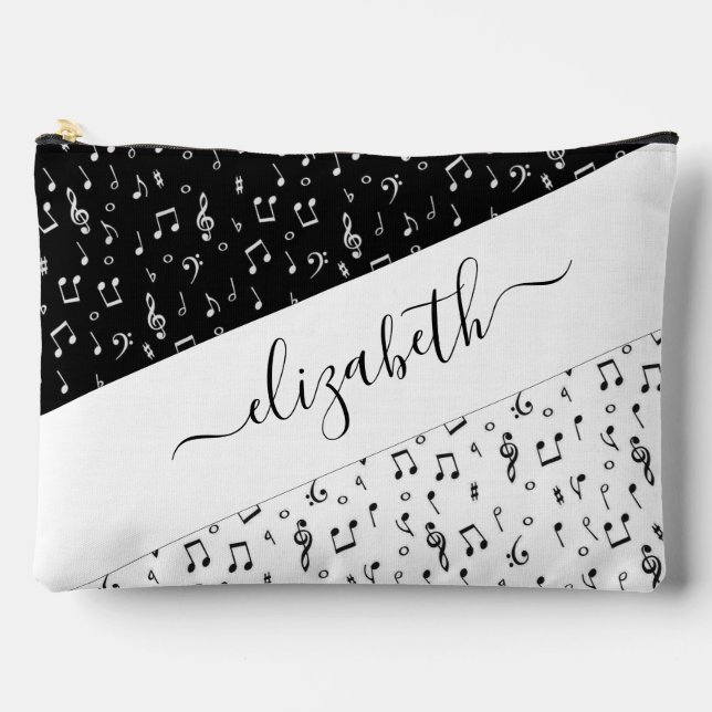Black and white musical personalised   accessory pouch (Front)