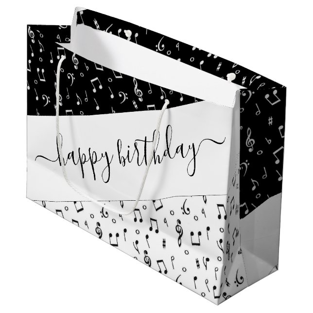 Black and white musical personalised  large gift bag (Front Angled)