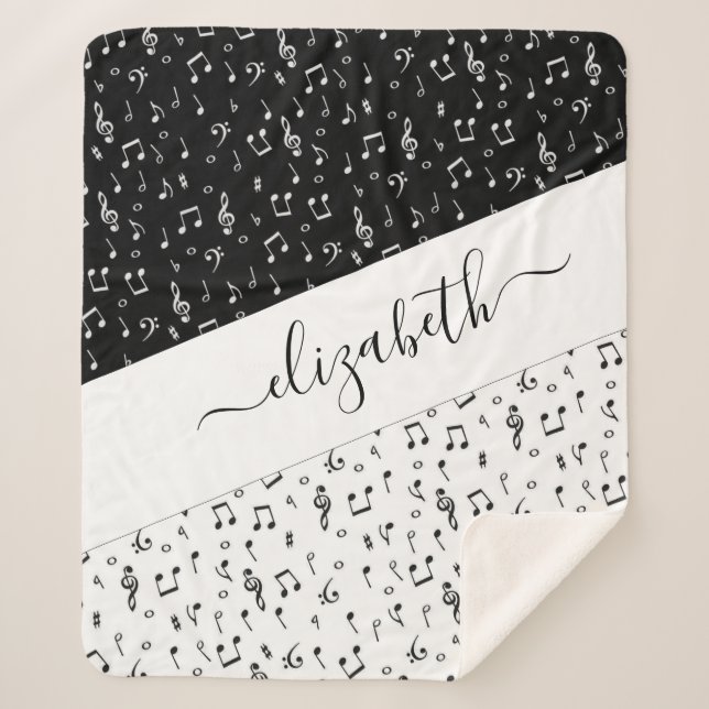 Black and white musical personalised   sherpa blanket (Front)