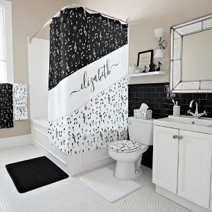 Black and white musical personalised   shower curtain