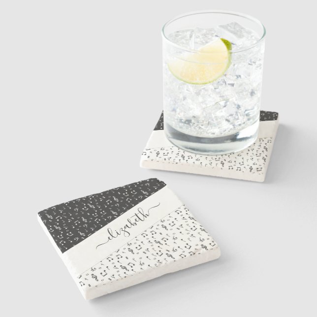 Black and white musical personalised   stone coaster (Side)
