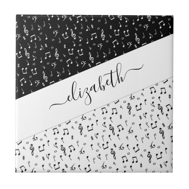 Black and white musical personalized   ceramic tile (Front)