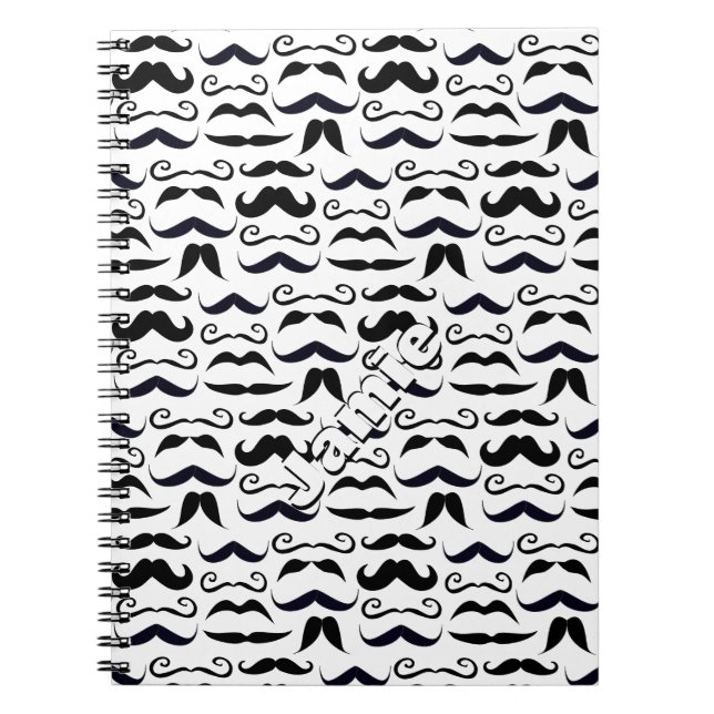 Black and White Mustache Pattern Notebook (Front)