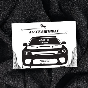 Black and white Mustang Car  birthday Invitation