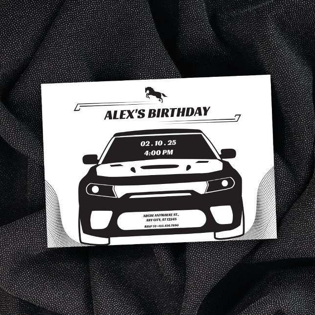 Black and white Mustang Car  birthday Invitation (Creator Uploaded)