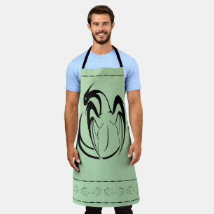 Black and White mythic Dragon Outline Apron