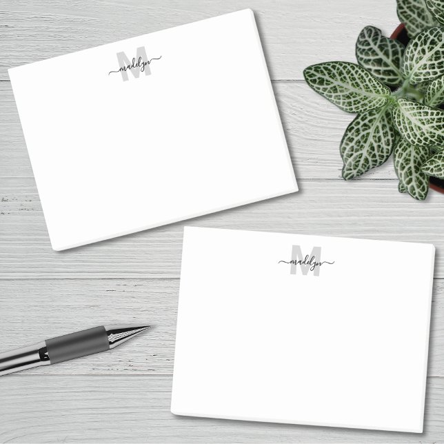 Black And White Name Initial Monogram Post-it Notes (Black White Monogram Post-it Notes)