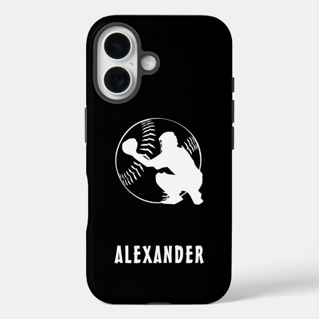 Black And White Name Male Player Baseball Catcher Case-Mate iPhone Case (Back)