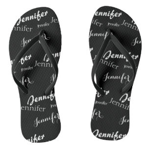 Black and white name  pattern  thongs