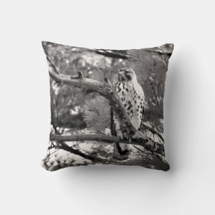 Black and White Nature Red Shouldered Hawk  Cushion