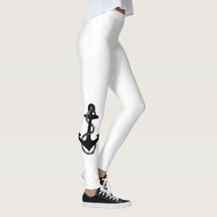 black and white nautical ANCHOR with rope   Leggings