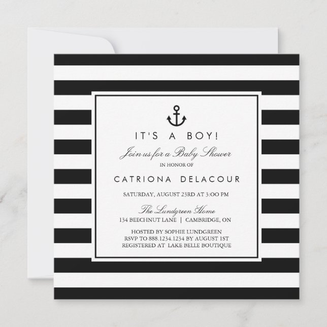 Black and White Nautical Baby Shower Invitation (Front)