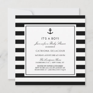 Black and White Nautical It's a Boy Baby Shower Invitation